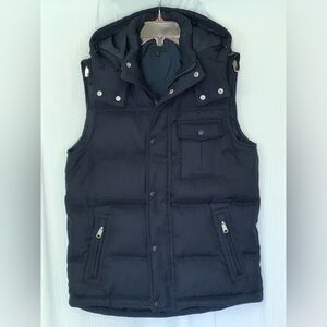 Lativ Puffer Vest Down Fill Detachable Hood Double Closure 4 Pockets Navy Small